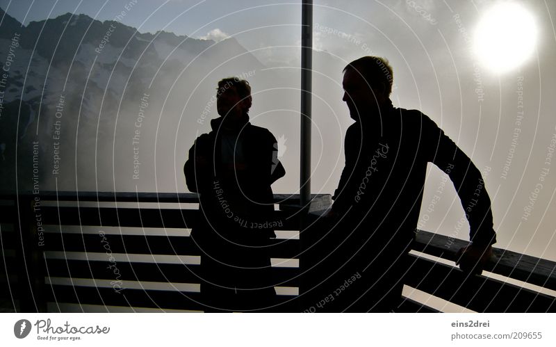 Here comes the cloud Human being Masculine Man Adults 2 Environment Elements Clouds Autumn Beautiful weather Alps Mountain Peak Balcony Terrace Observe Advice