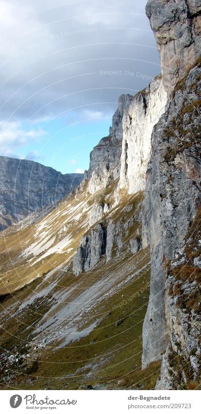 On the Schienflue Freedom Mountain Environment Nature Landscape Elements Sky Clouds Autumn Weather Rock Alps Stone Esthetic Fantastic Tall Gray Green Calm