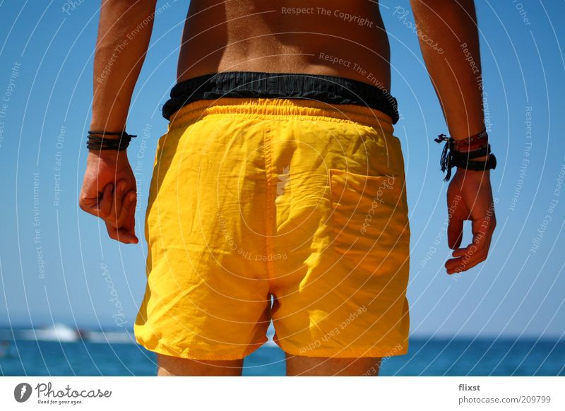 uncertainty Human being Masculine Arm Hand Bottom Legs 1 Water Cloudless sky Summer Beautiful weather Ocean Brave Respect Mediterranean sea Contrast