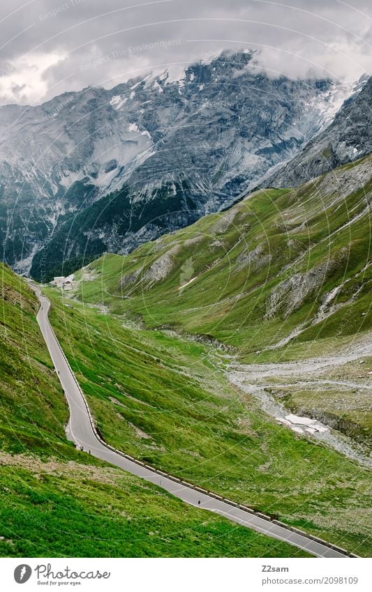 It's a long way / Stilfserjoch Cycling Environment Nature Landscape Sky Clouds Storm clouds Bad weather Alps Mountain Peak Glacier Lanes & trails Overpass