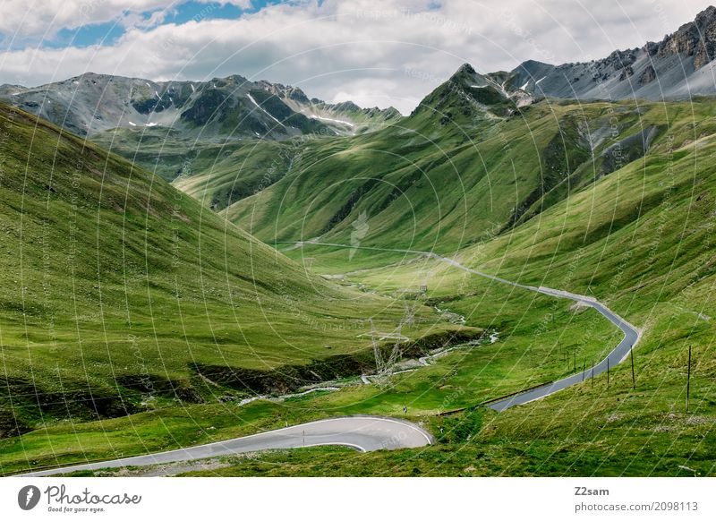 Off to Bormio Environment Nature Landscape Sky Clouds Summer Beautiful weather Meadow Alps Mountain Peak Glacier Street Lanes & trails Overpass Gigantic Tall