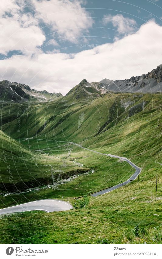 Off to Bormio Cycling Nature Landscape Sky Clouds Summer Beautiful weather Meadow Alps Mountain Glacier Street Lanes & trails Overpass Gigantic Large Natural