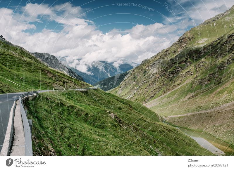 and off goes the mail Cycling Environment Nature Landscape Sky Clouds Summer Climate Beautiful weather Alps Mountain Glacier Street Lanes & trails Overpass