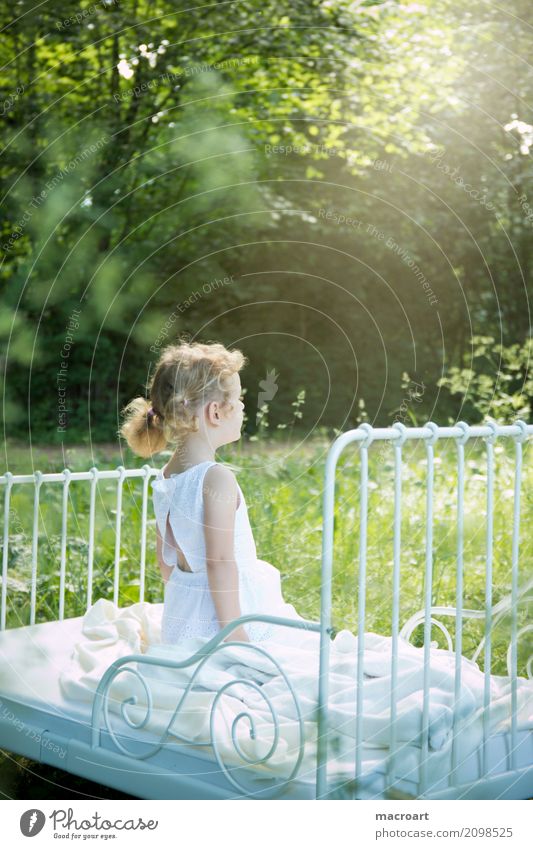 summer Summer Spring Child Toddler Girl Fairy Delicate Fairy tale Fantastic White Dress Beautiful Sweet Grass Meadow Exterior shot Park Field Sunbeam Radiation