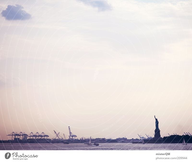 Good Morning New York. Town Capital city Port City Esthetic New York City Statue of Liberty Freedom Symbols and metaphors Harbour Run in Calm Ocean Watercraft