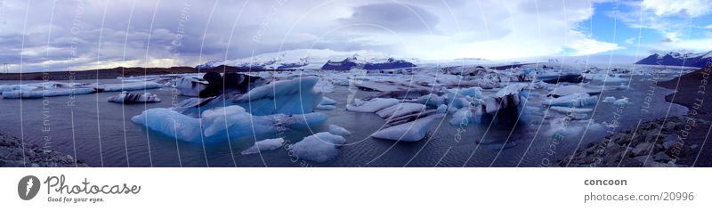 Islands Icebergs (Panorama) Natural phenomenon Azure blue Cold Glacier Iceland Blue ice lagoon Block of ice