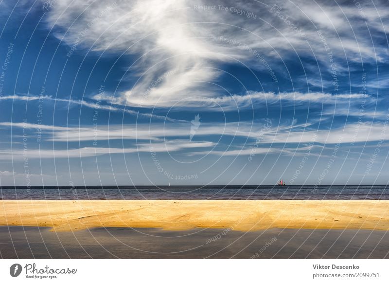 Vintage sailboat on the horizon Design Relaxation Vacation & Travel Tourism Adventure Cruise Summer Sun Beach Ocean Sports Nature Landscape Sky Clouds Horizon