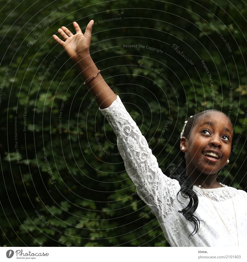 gloria Feminine Girl 1 Human being Tree Park Dress Jewellery Black-haired Long-haired Laughter Dance Free Happiness Curiosity Positive Beautiful Wild Joy