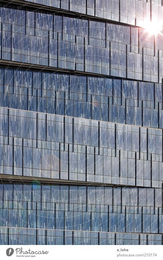 star and stripes Business Sun High-rise Facade Window Line Stripe Glittering Illuminate Sharp-edged Blue Energy Art Modern Colour photo Exterior shot Abstract