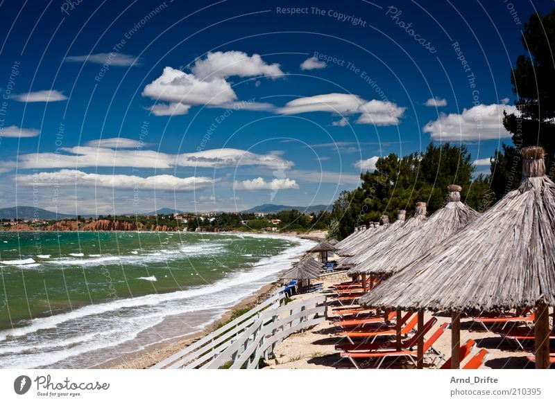 vacation Relaxation Beach Ocean Waves Sky Clouds Beautiful weather Wind Coast Kitsch Blue Green Chalkidiki Greece Bast Tourist resort White crest