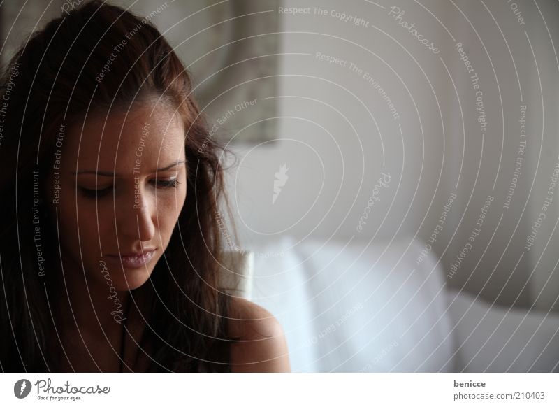 solitary Woman Human being Loneliness Living room Sadness Morning Portrait photograph Long-haired Evening Dusk Sofa Flat (apartment) Think Meditative