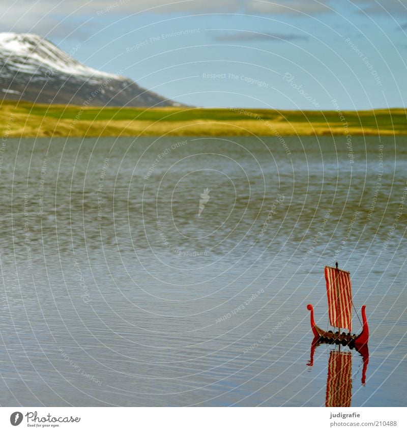 Iceland Environment Nature Landscape Water Sky Climate Meadow Rock Mountain Snowcapped peak Fjord Lake Navigation Boating trip Sailboat Watercraft Exceptional