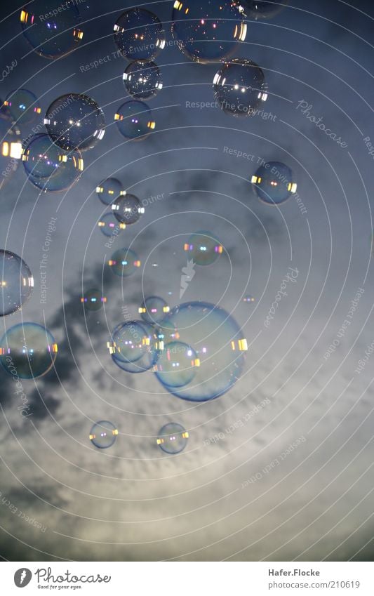 outdoor bathtub Soap bubble Sky Clouds Flying Glittering Wet Round Soft Blue Black White Calm Exterior shot Experimental Copy Space bottom Neutral Background