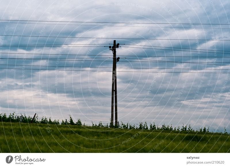 keep it up Sky Clouds Summer Weather Grass Blue Gray Green Electricity Electricity pylon High voltage power line Power consumption Energy industry Image format