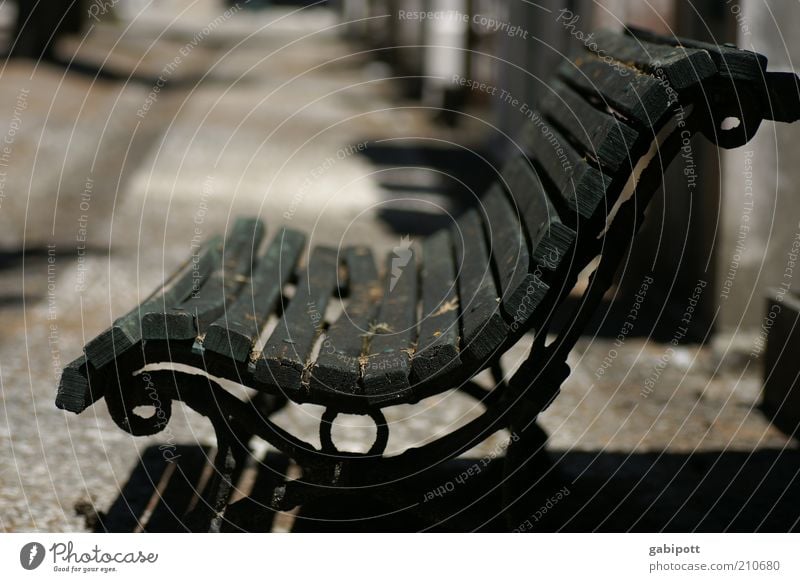 rest Lisbon Bench Old Peaceful Calm Nostalgia Past Transience Change Subdued colour Exterior shot Deserted Day Contrast Shallow depth of field Park bench Black