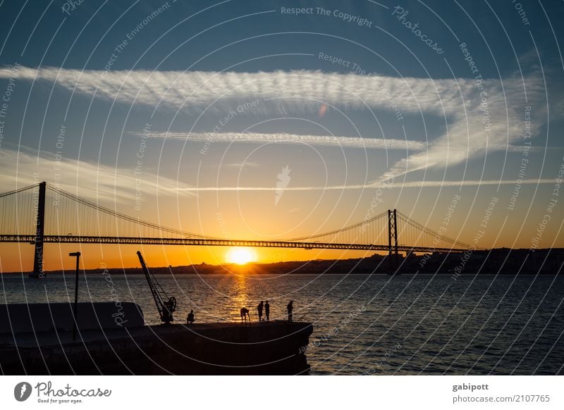 Group fishing :) Summer Summer vacation Beach Elements Sky Sunrise Sunset River Tejo Bridge Lisbon Portugal Manmade structures Tourist Attraction Energy