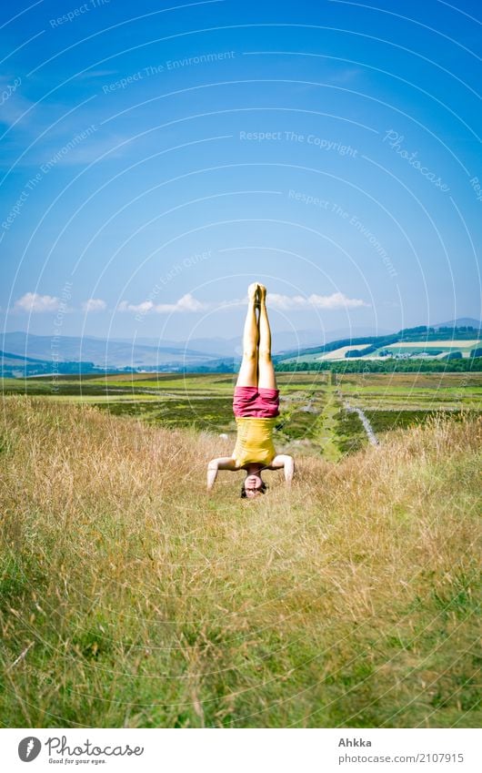 Posture: 1 Joy Healthy Athletic Fitness Life Harmonious Meditation Trip Feminine Young woman Youth (Young adults) Human being Nature Landscape Sky Summer