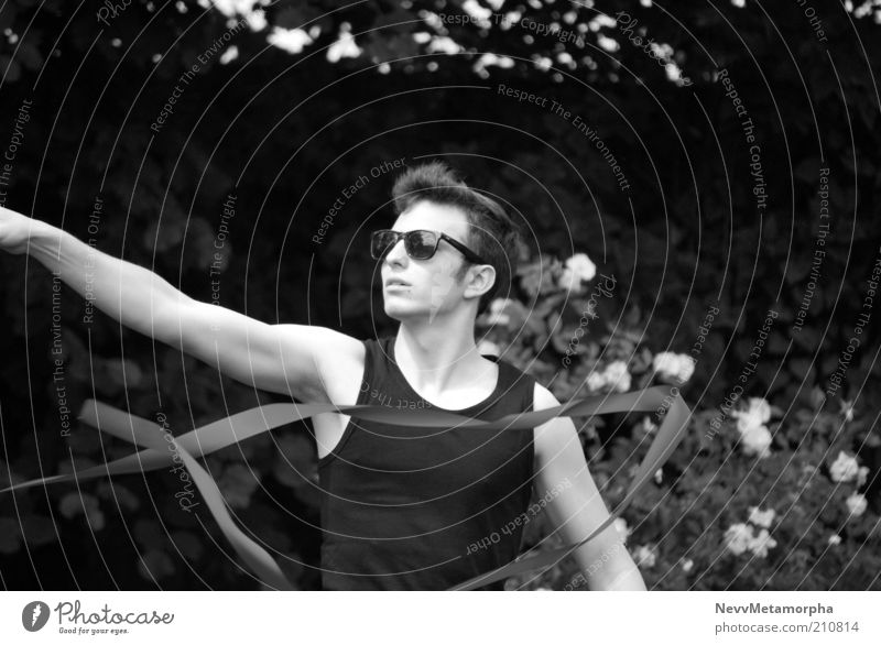 back and forth String Gymnastics Black & white photo Sunglasses Movement Garden Rhythm Rhythmical Gymnastics Man Masculine Young man 18 - 30 years Sports top