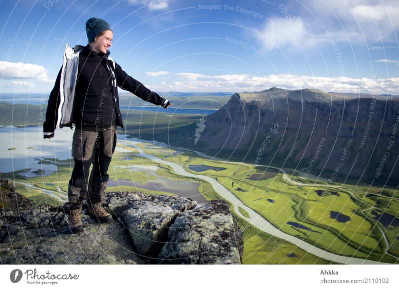 Young woman standing over a river delta, Sarek, Sweden Vacation & Travel Adventure Far-off places Freedom Hiking Youth (Young adults) Landscape Elements