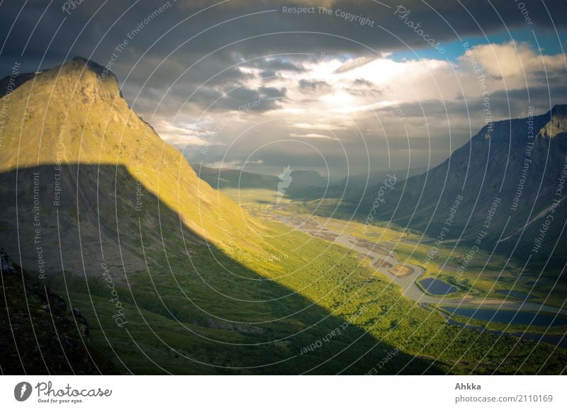 Valley in Sarek in the play of light and shadow Harmonious Senses Relaxation Calm Meditation Vacation & Travel Adventure Far-off places Expedition Landscape