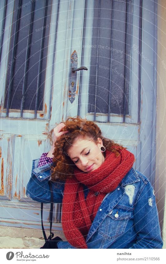 Young redhead woman wearing autumn clothes Lifestyle Style Design Hair and hairstyles Human being Feminine Young woman Youth (Young adults) 1 18 - 30 years