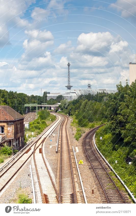 West Berlin Railroad Congress center Transmitting station Railroad tracks halensee Capital city Sky Heaven icc Logistics Bank note Skyline Summer Town Transport