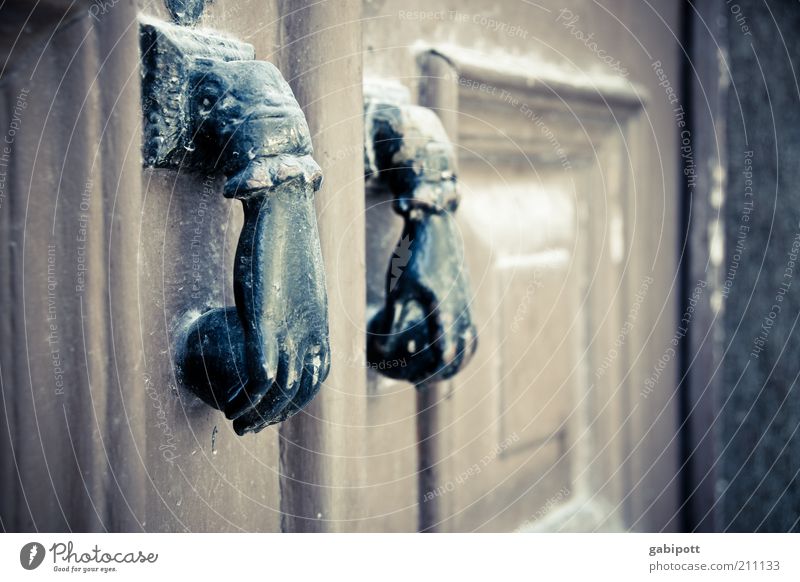 knock knock Lisbon Old town Door Exceptional Whimsical Hand Door handle Subdued colour Exterior shot Deserted Day Shallow depth of field Wooden door Front door