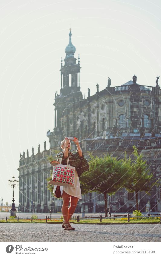 #A# Dresden Tourist Art Work of art Esthetic Church Dresden Hofkirche Tower City trip Old town Woman Selfie Sightseeing Colour photo Exterior shot Close-up