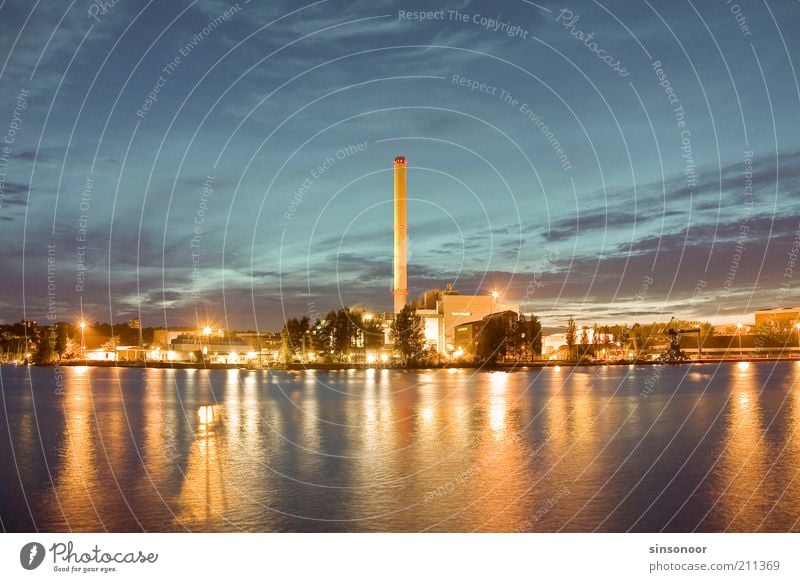 blaze of lights Coal power station Port City Industrial plant Chimney Energy Colour photo Multicoloured Exterior shot Deserted Evening Twilight Artificial light