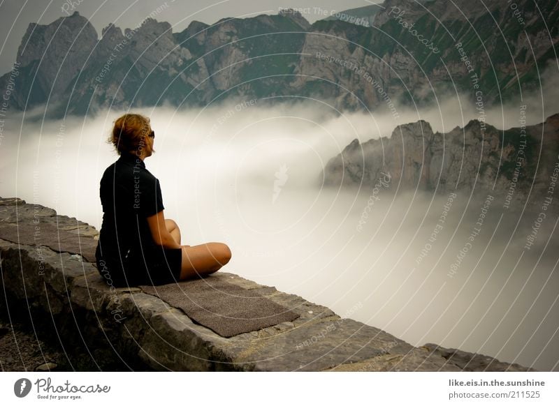 I don't think anything at all =>no title Harmonious Well-being Contentment Relaxation Calm Meditation Trip Summer vacation Mountain Yoga Feminine Young woman