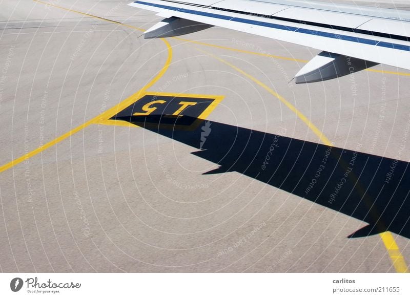 Please remain seated with your seat belts fastened until .... Beautiful weather Aviation Airplane Airport Runway View from the airplane Yellow Gray