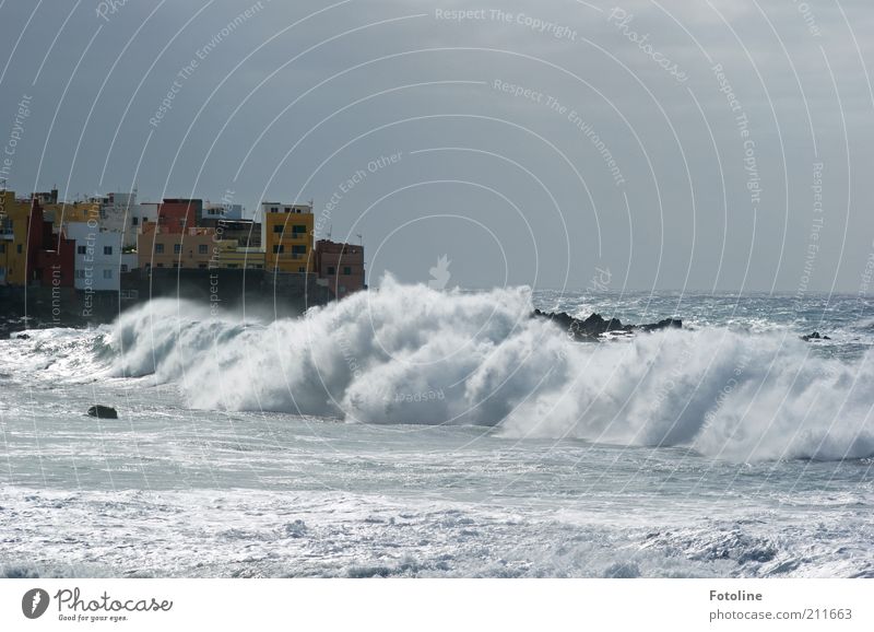 forces of nature Elements Water Sky Clouds Storm clouds Waves Coast Ocean Wet Natural Town House (Residential Structure) Village Massive Roaring Colour photo