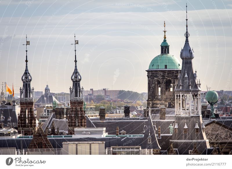 Amsterdam houses with churches Wide angle Central perspective Deep depth of field Sunbeam Reflection Contrast Shadow Light Day Copy Space middle