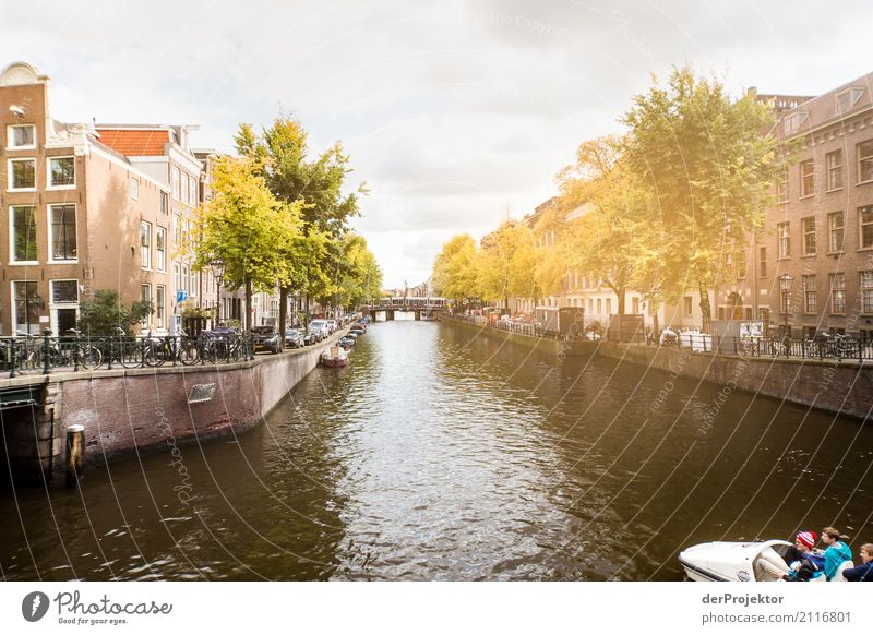 Amsterdam canals II Wide angle Central perspective Deep depth of field Sunbeam Reflection Contrast Shadow Light Day Copy Space middle Copy Space right