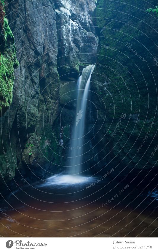 Small waterfall Environment Nature Landscape Water Pond Lake Brook River Waterfall Soft Green Czech Republic Giant Mountains Mystic Long exposure Rock