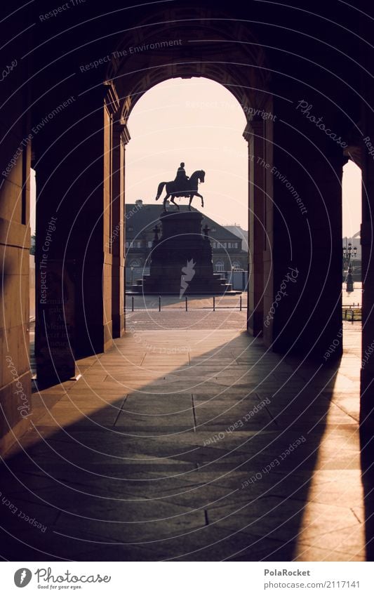 #A# Morning Rider Art Esthetic Dresden Zwinger Equestrian statue Old town Statue Sandstone Sunrise Colour photo Subdued colour Exterior shot Detail Experimental