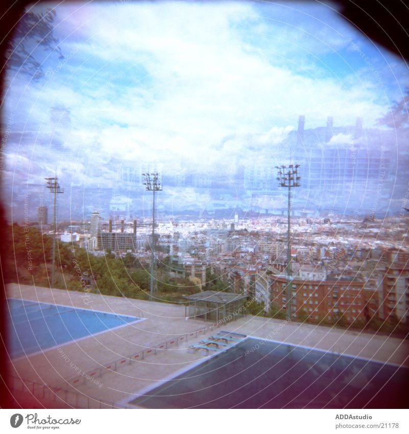 above the roofs of barcelona Panorama (View) Town Barcelona Diving pool Europe Olympics city views Large