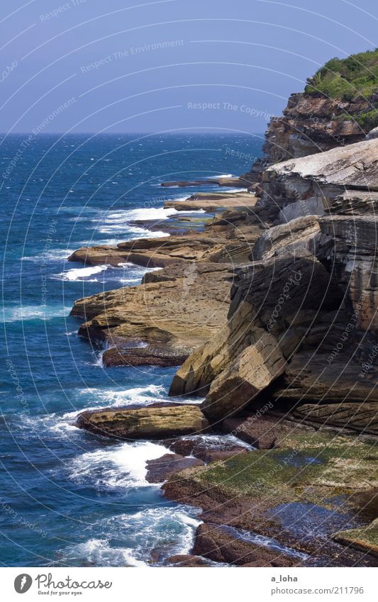 beach walk Nature Landscape Air Water Cloudless sky Beautiful weather Rock Waves Coast Beach Ocean Movement Authentic Sharp-edged Far-off places Wet Natural