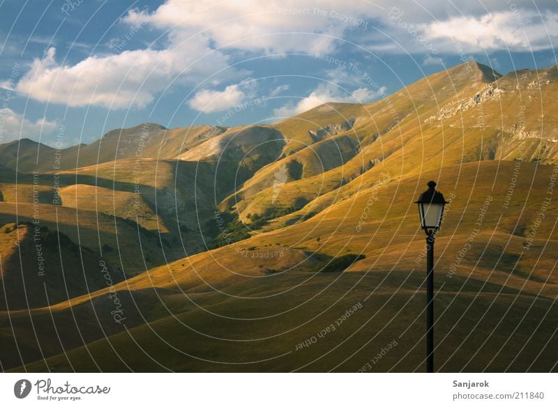 no collage :) Environment Nature Landscape Hill Mountain Peak Steppe Italy Deserted Lantern Lamp post Romance Loneliness Surrealism Colour photo Multicoloured