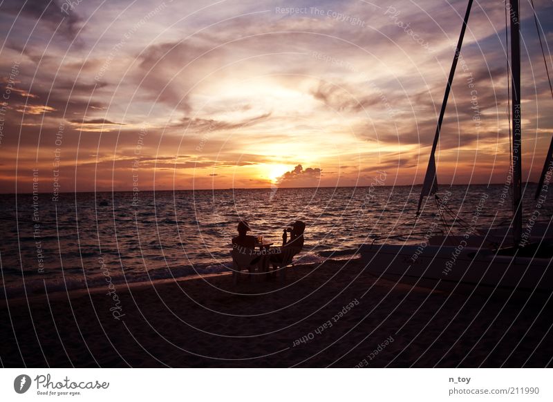 perfect date Nature Sand Water Sky Clouds Sun Sunrise Sunset Summer Beautiful weather Ocean Indian Ocean Island Maldives Think To talk To enjoy