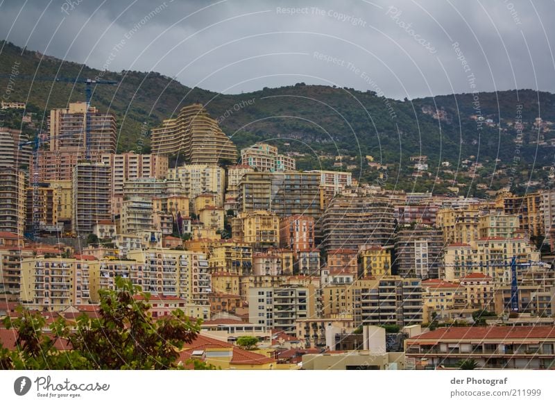 concrete wall Clouds Bad weather Capital city Port City Downtown Skyline High-rise Building Narrow Concrete Monaco Monte Carlo Colour photo Exterior shot Day