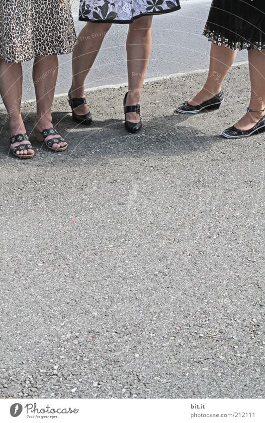 twist your legs a little. Human being Feminine Life Legs feet 3 Lanes & trails Skirt Footwear Gray Sandal Stand Wait Together Society Fashion Subdued colour