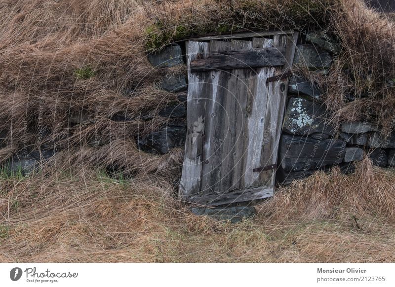 Old woman on Iceland Landscape Grass Meadow Brown Farm Romance Uninhabited Wood Door Tilt The Hobbit Colour photo Exterior shot