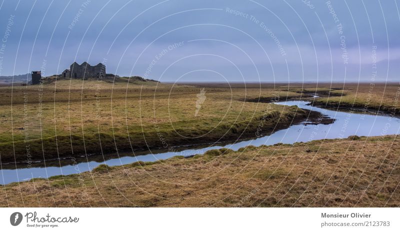 Iceland - Abandoned Castle Meadow Field River Ruin Manmade structures Building Freedom Vacation & Travel Nature Landscape Sky Colour photo Subdued colour