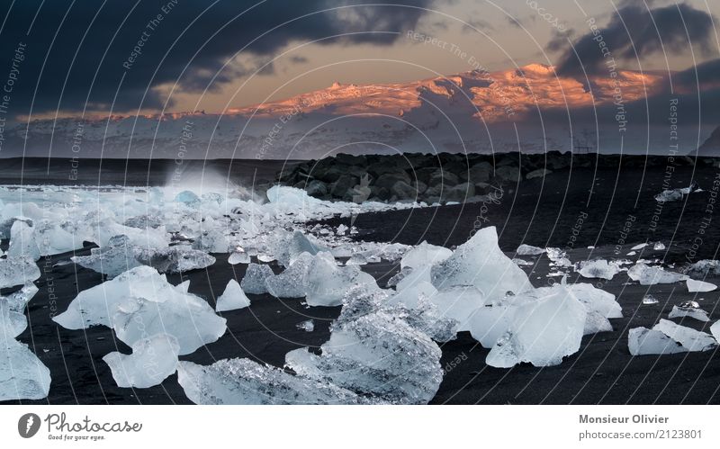 Diamond Beach, Jökulsárlón Glacier Lagoon, Iceland Nature Landscape Sunrise Climate Frost Waves Coast Lava beach Take a photo Travel photography Iceberg