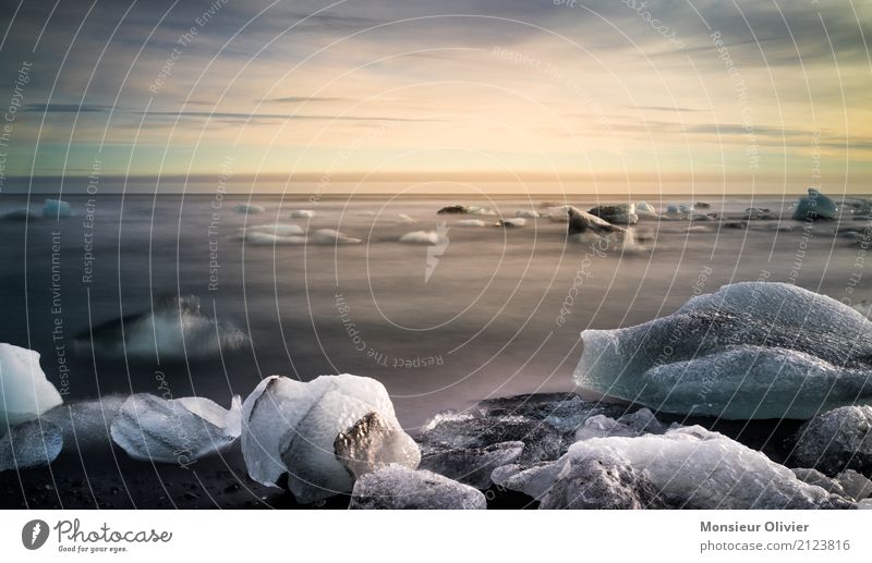 Diamond Beach, Jökulsárlón Glacier Lagoon, Iceland Nature Landscape Sunrise Sunset Climate Frost Waves Coast Lava beach Take a photo Travel photography Iceberg