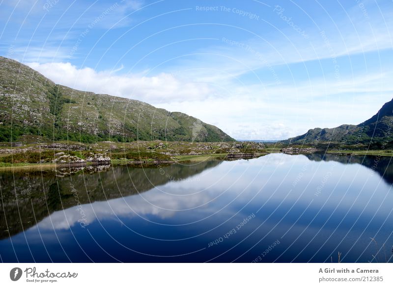 A lake in Ireland Environment Nature Landscape Water Sky Horizon Summer Beautiful weather Hill Lakeside Blue Purity Idyll Pure Calm Mirror