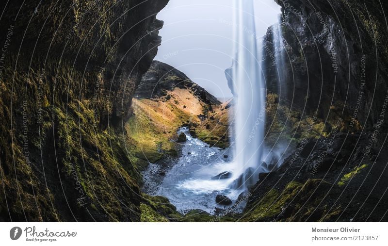 Kvernufoss waterfall in Iceland Environment Nature Landscape River Waterfall Adventure Exterior shot Travel photography Vacation & Travel Travel excitement Moss