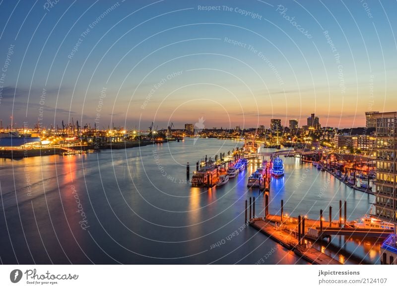 Port of Hamburg / Landing bridges at sunset Vacation & Travel Tourism Far-off places Sightseeing City trip Cruise Summer Industry Architecture Water Sky