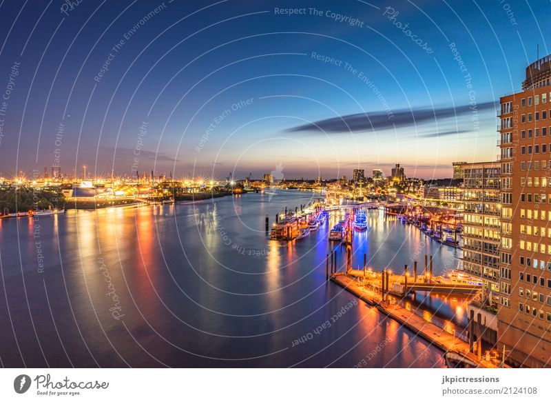 Port of Hamburg / Landungsbrücken Far-off places Sightseeing City trip Cruise Summer Industrial Photography Water Sky Night sky Horizon Beautiful weather River